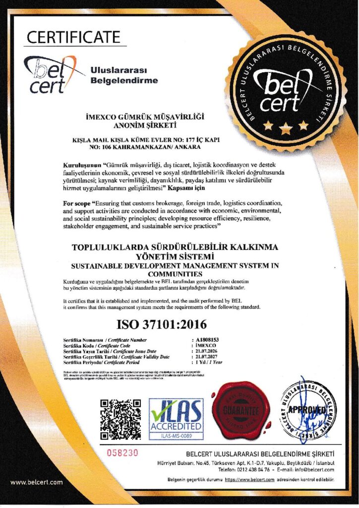 ISO 37101:2016 – Topluluklarda Sürdürülebilir Kalkınma Yönetim Sistemi